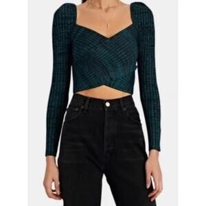 Self-Portrait 'Crossover' Green Knit Crop Top Size M